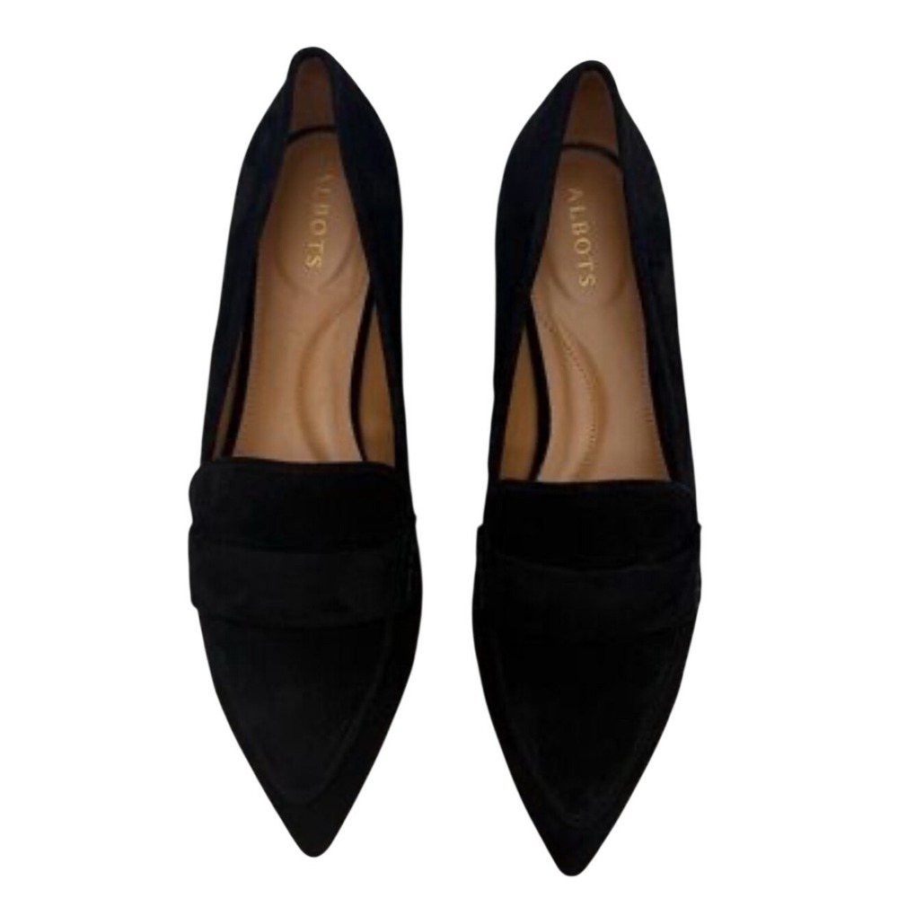 Talbots Vintage Black Suede Pointed Toe Penny Loafers Flats Women's Size 7.5